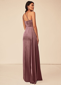 Azazie Maron Bridesmaid Dresses Vintage Mauve A-Line One Shoulder Stretch Satin Dress image4