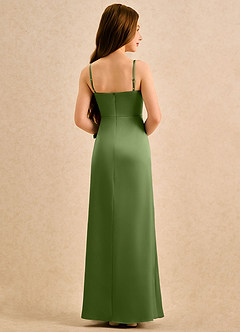 Azazie Bundt Girls Formal Robe Demoiselle D'honneur Fillette Robe Trapèze en Satin extensible Plissée Genévrier image2