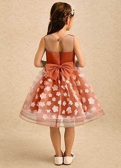 Azazie Billie Flower Girl Dresses Burnt Orange Ball-Gown Pleated Matte Satin Dress image2