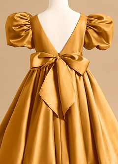 Azazie Jellybean Sukienki dla dziewczynek sypiących kwiaty Suknia balowa Marszczony Matowy satynowy Długość herbaty Sukienka image5