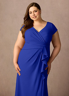 Azazie Tana Mother of the Bride Dresses Royal Blue Mermaid V-Neck Pleated Stretch Crepe Dress image10