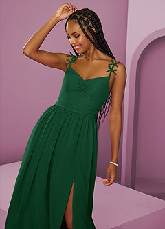 Barbie ♥ Azazie Jurken voor bruidsmeisjes Jurk van Chiffon met A-Lijn Geplooid Donkergroen image3