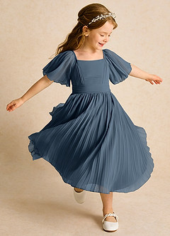 Azazie Gisele Abiti da Ragazza di Fiori Abito A-Line in Chiffon Plissettato Blu Nettuno image2
