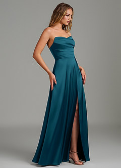 Azazie Niveah Bridesmaid Dresses Ink Blue A-Line Strapless Stretch Satin Convertible Dress image7
