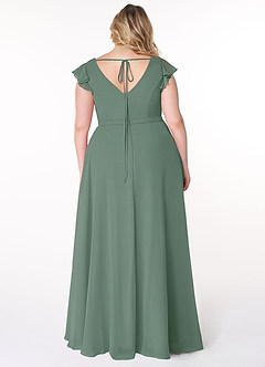 Azazie Claudine Bridesmaid Dresses Eucalyptus A-Line Flutter Sleeve Chiffon Dress image8