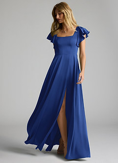 Azazie Bondi Bridesmaid Dresses Royal Blue A-Line Bow Stretch Satin Dress image6