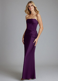 Azazie Lenya Vestidos de damas de honor Vestido de Uva de Satén Elástico de Corte Recto con Plisado image4