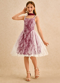Azazie Cubbie Girls Formal Flower Girl Dresses Burgundy A-Line Lace Dress image3