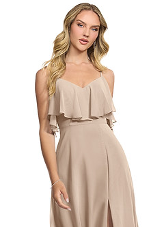 Azazie Jean Bridesmaid Dresses Taupe A-Line Chiffon Convertible Dress image4