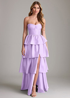 Azazie Faye Bridesmaid Dresses Lilac A-Line Ruched Stretch Satin Dress image1