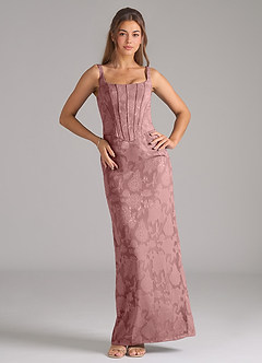 Azazie Kenna Robes de demoiselle d'honneur Robe Fourreau en Blumen-Burnout Fente Latérale Rose Poussiéreuse image3