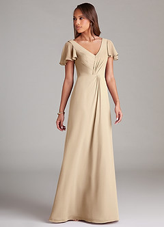 Azazie Soren Brautjungfernkleider A-Linie Gestreift Chiffon Kleid Champagner image4
