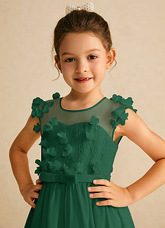 Azazie Arlo vestidos de niña de las flores Vestido de Verde Oscuro de Gasa de Corte En A con Lazo image2
