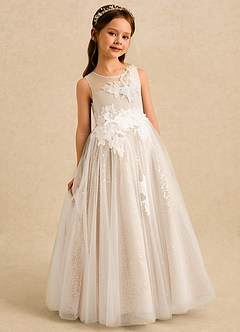 Azazie Addison Flower Girl Dresses White Alabaster Ball-Gown Sequins Tulle Dress image3