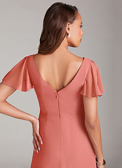 Azazie Soren Bridesmaid Dresses Salmon Pink A-Line Ruched Chiffon Dress image13