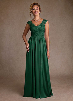 Azazie Amethyst Mother of the Bride Dresses Dark Green A-Line Lace Dress image4