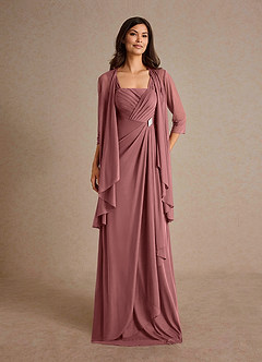 Azazie Clinton Mother of the Bride Dresses Desert Rose A-Line Pleated Mesh Dress image4