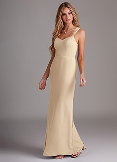 Azazie Denice Bridesmaid Dresses Champagne Sheath Pleated Chiffon Dress image3