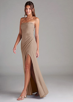 Azazie Leonis Jurken voor bruidsmeisjes Converteerbaar Jurk van Stretch crêpe met Kolom Strapless Taupe image7