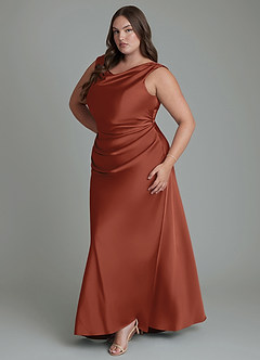 Azazie Kieryn Vestidos de damas de honor Vestido Castaño de Satén Elástico de Corte Sirena con Plisado image11