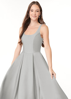 Azazie Neve Bridesmaid Dresses Silver Ball-Gown with Pockets Stretch Satin Dress image5