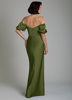 Azazie Lea Bridesmaid Dresses Bright Olive Mermaid Off the Shoulder Stretch Satin Convertible Dress image6