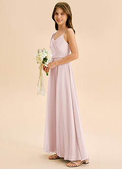 Azazie Kelsea Junior Vestido de Rosa Rubor de Gasa de Corte en A con Volante image4