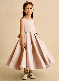 Azazie Babs Blumenmädchenkleider Ballkleid Plissee Matte Satin Kleid Englisches Rosa image3