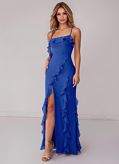 Azazie Malia Bridesmaid Dresses Royal Blue Sheath Ruched Chiffon Dress image6