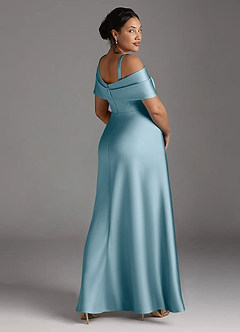 Azazie Milton Mother of the Bride Dresses Moody Blue A-Line Pleated Stretch Satin Dress image12