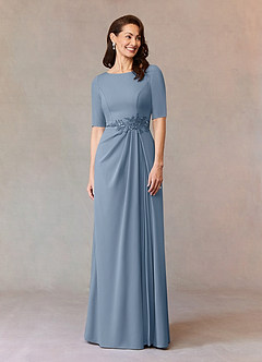 Azazie Joelle At-home Try On Dresses Dusty Blue A-Line Sequins Stretch Crepe Dress image2