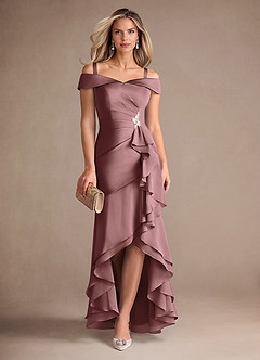 Azazie Billings Mother of the Bride Dresses Vintage Mauve Mermaid Off the Shoulder Stretch Satin Dress image7