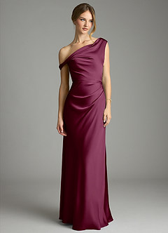 Azazie Emerson Bridesmaid Dresses Mulberry Mermaid Off the Shoulder Stretch Satin Dress image4