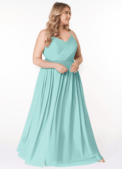 Azazie Cora Bridesmaid Dresses Aqua A-Line Pleated Chiffon Dress image9