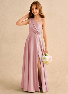 Azazie Puddles Girls Formal Flower Girl Klänningar Klä A-Line i Stretch Satin Ena axeln image3