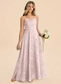 Azazie Bear Junior Blushing Pink A-Line Pleated Floral Burnout Dress image4