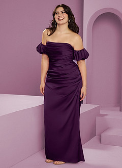 Barbie ♥ Azazie Robes de demoiselle d'honneur Robe Fourreau Convertible en Satin extensible Épaule décolletée Grain De Raisin image14