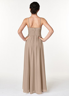 Azazie Catalina Junior Taupe A-Line Ruched Chiffon Dress image2
