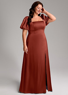 Azazie Fyona Bridesmaid Dresses Terracotta A-Line Pleated Stretch Satin Dress image13