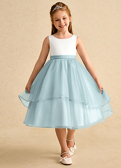 Azazie Rene Flower Girl Dresses Ivory Mist A-Line Bow Tulle Dress image4