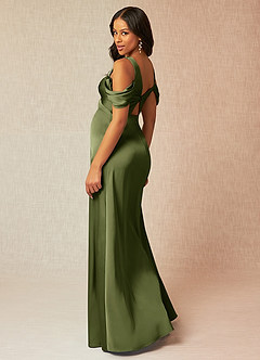 Azazie Rhea Robes de demoiselle d'honneur de maternité Robe Trapèze Épaule nue plissée Longueur ras du sol Satin extensible image11
