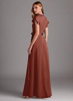 Azazie Nico Robes de demoiselle d'honneur Robe Trapèze en Satin extensible Col en V Auburn image5