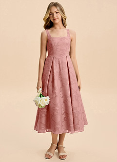 Azazie Amalie Junior Rosette A-Line Ruched Floral Burnout Dress image6