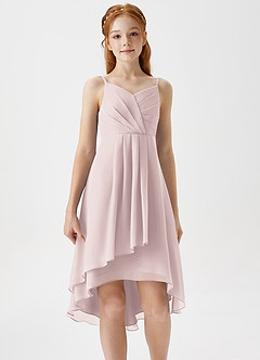 Azazie Mariam Junior Blushing Pink A-Line Pleated Chiffon Dress image5