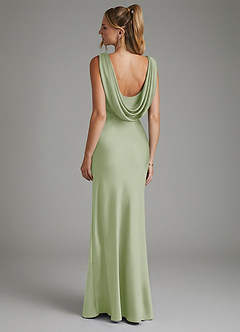 Azazie Elena At-home Try On Dresses Dusty Sage Mermaid Pleated Stretch Satin Dress image2
