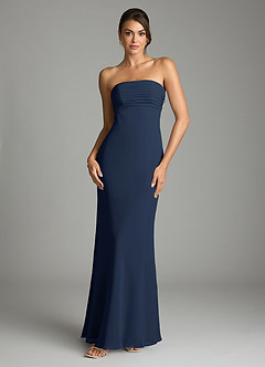 Azazie Saylor Brudtärnklänningar Klä av Sjöjungfru i Chiffong Axelbandslös Mörk Marinblå image3