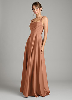 Azazie Shaude Bridesmaid Dresses Bronzer A-Line Pleated Stretch Satin Dress image5