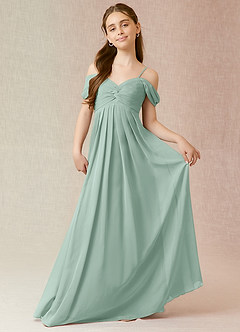Azazie Kaitlynn Junior Agave A-Line Off the Shoulder Chiffon Dress image1
