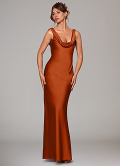 Azazie Rylina Bridesmaid Dresses Burnt Orange Mermaid Stretch Satin Dress image3
