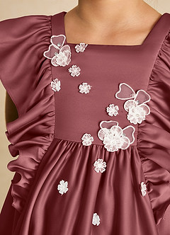 Azazie Sue Ellen Flower Girl Dresses Amethyst A-Line Bow Matte Satin Dress image4